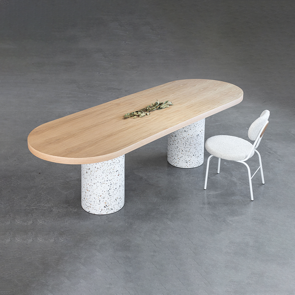 Mesa Bouman Doppio | Tampo Madeira | Base Concreto e Granilite - MEZAS