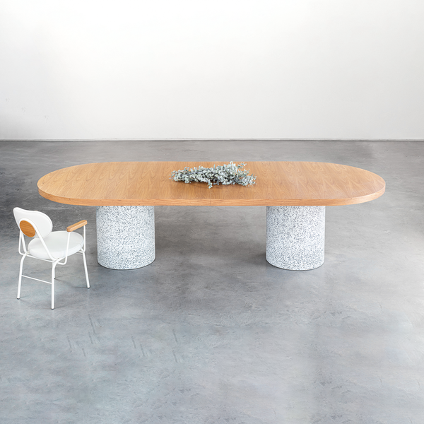Mesa Bouman Doppio | Tampo Madeira | Base Concreto e Granilite - MEZAS