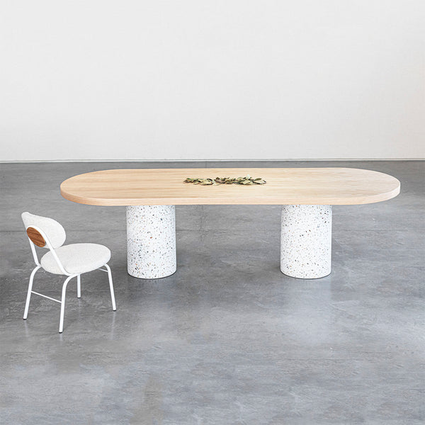 Mesa Bouman Doppio | Tampo Madeira | Base Concreto e Granilite - MEZAS
